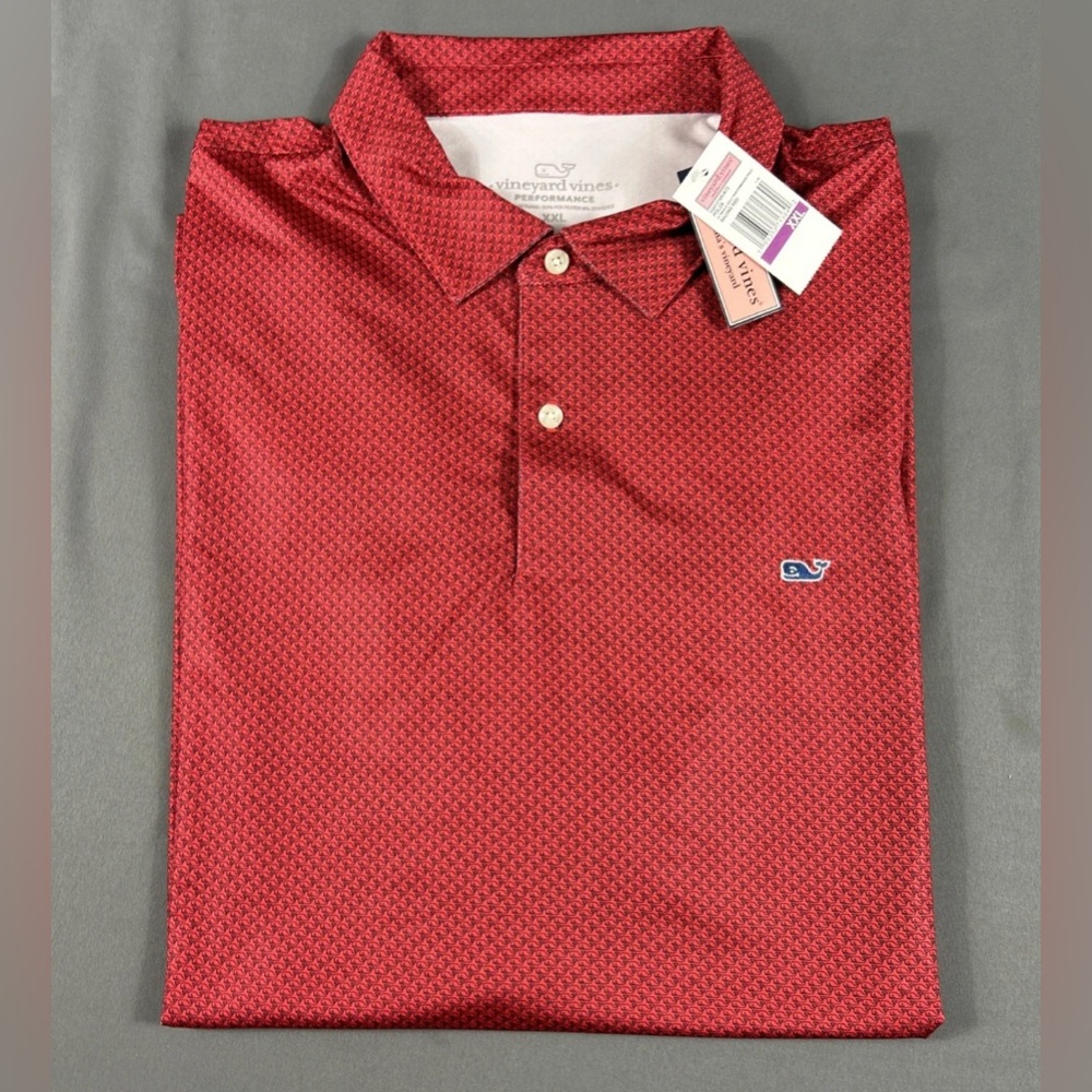 Vineyard Vines Golf Shirt Polo Micro Whale Print XXL Red Polyester